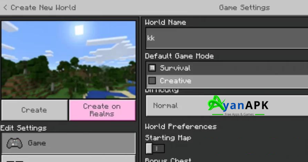 Minecraft APK download create new wolrd